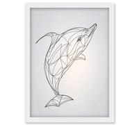 Dolphin Line Drawing Black and White Illustration Artwork Framed Wall Art Print A4 Artery8 White One Size