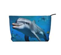 Dolphin Looking at You Prints Corduroy Makeup Bag for Women Girls, Spacious Travel Cosmetic Organiser for Make-up, Toiletries & Essentials