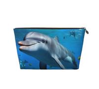 Dolphin Looking at You Prints PVC Leather Travel Toiletry Bag with Gold Zippers, Waterproof Cosmetic Organiser for Makeup, Toiletries & Essentials