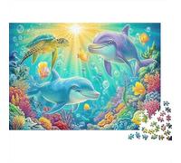 Dolphin Love 1000pcs Jigsaw Puzzle for Adults 12+, Premium Paper, Underwater Dolphin Turtle, Mental Workout Activity, Family Fun, Improves Problem-Solving & Memory for All Ages 52x38cm/1000pcs