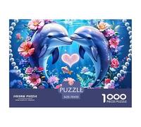 Dolphin Love Heart 1000 Pieces Puzzle for Home Wall Decor -Two Dolphins Forming Heart Shape Fun Present & Activity for Adults Kids Great Gift Idea70x50cm/1000pcs
