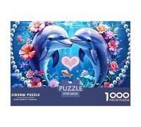 Dolphin Love Heart Jigsaw Puzzle 1000 Piece -Two Dolphins Forming Heart Shape Puzzles for Adults Gifts Recycled Paper Educational Game Decompression38x26cm/1000pcs