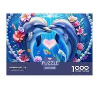 Dolphin Love Underwater 1000 Pieces Recycled Paper Puzzle for Adults -Two Dolphins Kissing in Heart Educational Game Decompression Fun Present52x38cm/1000pcs