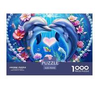 Dolphin Love Underwater Great Gift Idea 1000 Piece Jigsaw Puzzle -Two Dolphins Kissing in Heart for Adults Men And Women Educational Game Challenge70x50cm/1000pcs