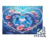 Dolphin Love Underwater Jigsaw Puzzle 1000 Piece Recycled Paper for Adults Puzzle for Adults Impossible Hard Challenging Game Fun Home Present Great Gift for Men Women 38x26cm/1000pcs