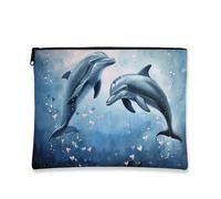 Dolphin Makeup Bag, Cute Ocean Creatures Cosmetic Travel Pouch for Women, Portable Small Canvas Zipper Organizer, Ocean Gift Toiletry Bag, Blue, 7x9 Inch, Dolphins