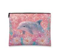 Dolphin Makeup Bag, Magical Ocean Creatures Cosmetic Travel Pouch for Women, Portable Zipper Organizer with Glittery Design, Beach Holiday Gift Toiletry Bag, Peach, 7x9 Inch, Dolphin