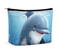 Dolphin Makeup Bag, Portable PU Leather Cosmetic Bag with Zipper Pouch, Waterproof Travel Toiletry Bag for Women Men
