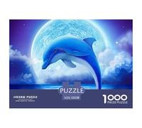 Dolphin Moon Night 1000 Pc Puzzles for Adults Kids - Dolphin Leaping Under Full Moon Jigsaw Puzzle Educational Game Challenge Wall Decoration52x38cm/1000pcs