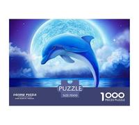 Dolphin Moon Night Puzzles for Adults Gifts 1000 Pc - Dolphin Leaping Under Full Moon Jigsaw Puzzle Fun Present & Activity for Home Wall Decor70x50cm/1000pcs