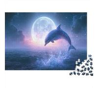 Dolphin Moonlit Ocean View 1000 Piece Jigsaw Puzzle Jigsaw Puzzle for Adults relaxing focus home decor gift 38x26cm/1000pcs