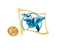 dolphin mother-child crossing Golden Metal Flag Lapel Pin Badge