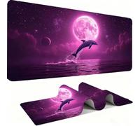 Dolphin Mouse Pad 1500x800mm, Gaming Accessories Mouse Mat - Mousepad with Non-Slip Base and Stitched Edge Compatible with Laser and Optical Mice Table Pad for Gaming Office Work Sea Moon j0zj-557
