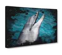 Dolphin No.2 Modern CB Canvas Print | Gallery Wrapped 30mm Frame Wall Art | 20x14 inches | Ready to Hang | Modern Animals Picture | Living Room Bedroom Lounge Office