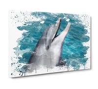 Dolphin No.2 V3 Canvas Print | Gallery Wrapped 30mm Frame Wall Art | 30x20 inches | Ready to Hang | Modern Animals Picture | Living Room Bedroom Lounge Office