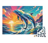 Dolphin Ocean Sunset Jigsaw Puzzle, 1000 Pcs For Adults | 52x38cm Puzzle Fans, Birthday Gift, Cardboard, Mood Calming, Tight Puzzle Fit