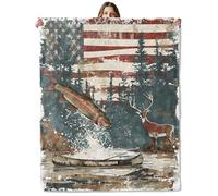 Dolphin Ocean Throw Blanket for Girls Boys Kids Adults, 50x60 in, Cozy Flannel Blanket for Bedroom, Camping, Couch, Room Decor, Fuzzy Warm Soft Gifts American Flag Fishing and Deer