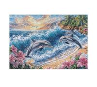 Dolphin Ocean Wave Wildlife Wild Nature Beautiful Coastal 300 Piece Jigsaw Puzzle for Adults Jigsaw Post Work Relaxation Tool Challenging Fun for Friends Family Home Decor 300 PCS