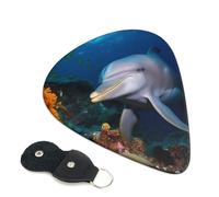 Dolphin On Coral 6 Pack Guitar Picks With Holder, Personalized Guitar Plectrums Non-Slip Portable Ukulele Bass Picks 0.96mm For Acoustic Guitar Lovers Gifts