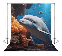 Dolphin On Coral Backdrop Background for Photography High Density Polyester Fabric Background Banner Seamless Photo Booth Prop Backdrop 56"x79" for Birthday Party Decor Photoshoot Banner Props