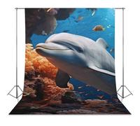 Dolphin On Coral Backdrop Background for Photography High Density Polyester Fabric Background Banner Seamless Photo Booth Prop Backdrop 56"x98" for Birthday Party Decor Photoshoot Banner Props