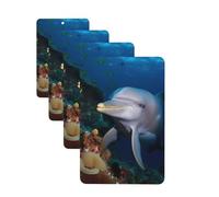 Dolphin On Coral Car Air Fresheners Cards Set of 4 Pieces Personalized Car Fresheners Gifts for Men Women Auto Aromatherapy Tablets Hanging Scented Cards for Wardrobe Bathroom