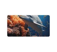 Dolphin On Coral Desk Pad Waterproof Writing Mouse Pad Non-Slip Laptop Desk Protector Large Office Desk Mat Computer Keyboard Rubber Mat for Work Home Decor 12" X 24"