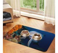 Dolphin On Coral Dog Food Mat, Absorbent Pet Feeding Mat for Food and Water Bowls Non-Slip Placement Pad for Floors Waterproof Quick Dry Water Dispenser Mat for Dogs Puppy Cats 16x24 Inch