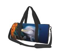 Dolphin On Coral Duffle Bag for Women Men Personal Item Travel Bags Canvas Weekender Overnight Bags Lightweight Sports Tote Gym Bag Carry On Luggage Bag, Black, One Size