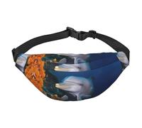 Dolphin On Coral Fanny Pack for Men Women Belt Bag Fashion Waist Bag Everywhere Crossbody Bag Wallet Hip Bum Bag with Adjustable Strap Waterproof Chest Bag for Travel Hiking Sports, Black, One Size