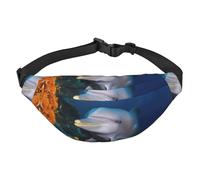 Dolphin On Coral Fanny Pack for Men Women Crossbody Waist Bag Everywhere Belt Bag Wallet Hip Bum Bag with Adjustable Strap Casual Chest Bag for Outdoor Hiking Cycling, Black, One Size