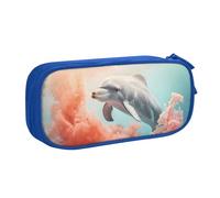 Dolphin On Coral Pencil Case, Zip Smooth Pencil Case, Portable Pencil Case Large School Stationery Storage Bag, Make-Up Bag
