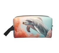 Dolphin On Coral Portable Large-Capacity Travel Toiletry Bag (Print Models) Waterproof Makeup Storage Bag for Men and Women for Business Trips, Fitness, Bathroom, Daily Storage