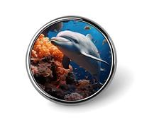 Dolphin On Coral Round Badge Pin Funny 1 Inch Button Brooch Lapel Pins Fashion Hat Shirt Pin Tie Tack Pinback Buttons Badge Party Supplies Decor Badges For Clothing Coat Hat Dress For Men Women