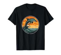 Dolphin on Wave Sunset Circle T-Shirt