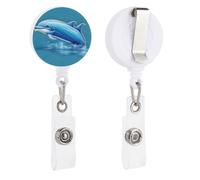 Dolphin Out of Water Retractable Badge Reel - Personalized ID Name Badge Holder with Lanyard Cute Badges Reel Holder Round Nurse Doctor Name Tag Badges Clip for Work