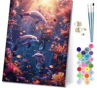 Dolphin Paint by Numbers for Adults, Fish Paint by Numbers Kits On Canvas, Easy DIY Color Oil Painting Acrylic Paints with Brushes, Hobbies for Adults Women, Home Wall Decor Gifts 12x16 inch 1-5299