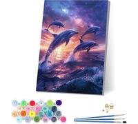 Dolphin Paint by Numbers for Adults, Starry Sky Paint by Numbers Kits on Cavans, Easy DIY Oil Painting Kits on Canvas with Acrylic and Brushes, Hobbies for Adults Women, Room Decor 40x52 in 0-7740