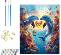 Dolphin Paint by Numbers for Adults with Frame, Paint by Numbers on Canvas Fish, DIY Oil Painting Arts and Crafts Kit with Brushes, Hobbies for Adults Women, Home Wall Decor Gifts 40x50cm 4-5840