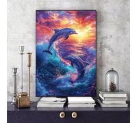 Dolphin Paint by Numbers Ocean Painting by Numbers for Adults Beginner, DIY Adult Crafts Oil Painting Art Kits with 3 Paint Brush and Acrylic Paints for Wall Art Home Decor 16x20 Inch -bby250610