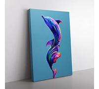 Dolphin Paint Splash No.1 Canvas Wall Art Print Ready to Hang, Framed Picture for Living Room Bedroom Home Office Décor, 60x40 cm (24x16 Inch)