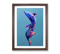 Dolphin Paint Splash No.1 Framed Print for Living Room Bedroom Home Office Décor, Wall Art Picture Ready to Hang, Walnut A4 Frame (34 x 25 cm)