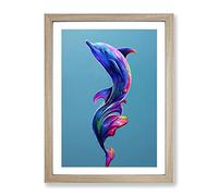 Dolphin Paint Splash No.1 Framed Print for Living Room Bedroom Home Office Décor, Wall Art Picture Ready to Hang, Oak A4 Frame (34 x 25 cm)