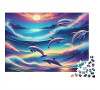 Dolphin Paper Dolphins Leaping in Ocean at Sunset Jigsaw Puzzle Giftable Family Friendly 52x38cm/1000pcs