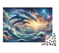 Dolphin Paper Dolphins Leaping in Stormy Ocean Jigsaw Puzzle Giftable Family Friendly 52x38cm/1000pcs