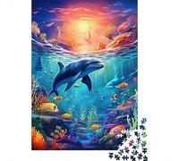 Dolphin Paper Jigsaw Puzzles 1000 Pieces Jigsaw Creative Rectangular Large Family Puzzle Game Artwork for Adults Teens 1000pcs (38x26cm)