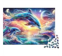 Dolphin Paradise 1000 Piece Thick Cardboard Jigsaw Puzzle for Adults，Cosmic Dolphins Educational Game Decompression Present Home Wall Decoration Best Gift 38x26cm/1000pcs