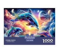 Dolphin Paradise 1000Pc Adult Jigsaws: Dolphin Leaping Sunset Sky for Adults Challenging & Brainteasing Puzzle Games 52x38cm/1000pcs