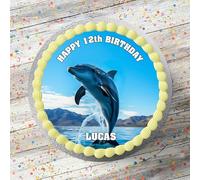 Dolphin Personalised Birthday Cake Topper, 7.5 Inch Round Edible Icing Sheet, Gluten-Free
