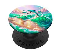 Dolphin Pink Ocean Sunset Dreamy Beach Aesthetic Gift PopSockets Adhesive PopGrip